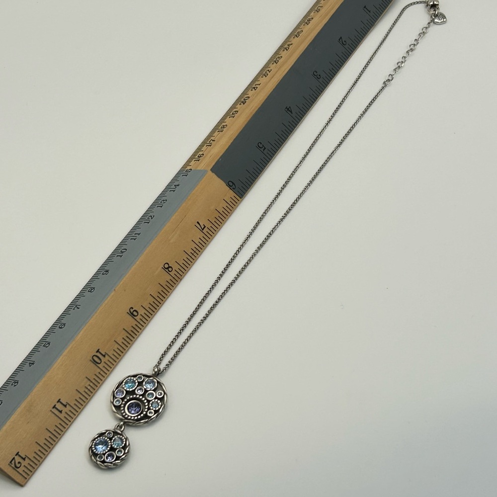 Brighton Halo Dual Pendants Necklace Silver Plated Blue Lavender Crystals - Picture 9 of 11